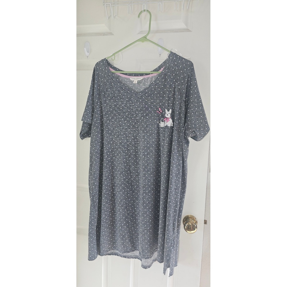 Laura Ashley Womens Gray Polka Dot Westie Dog Nightgown Sleep Shirt 1X Plus Size